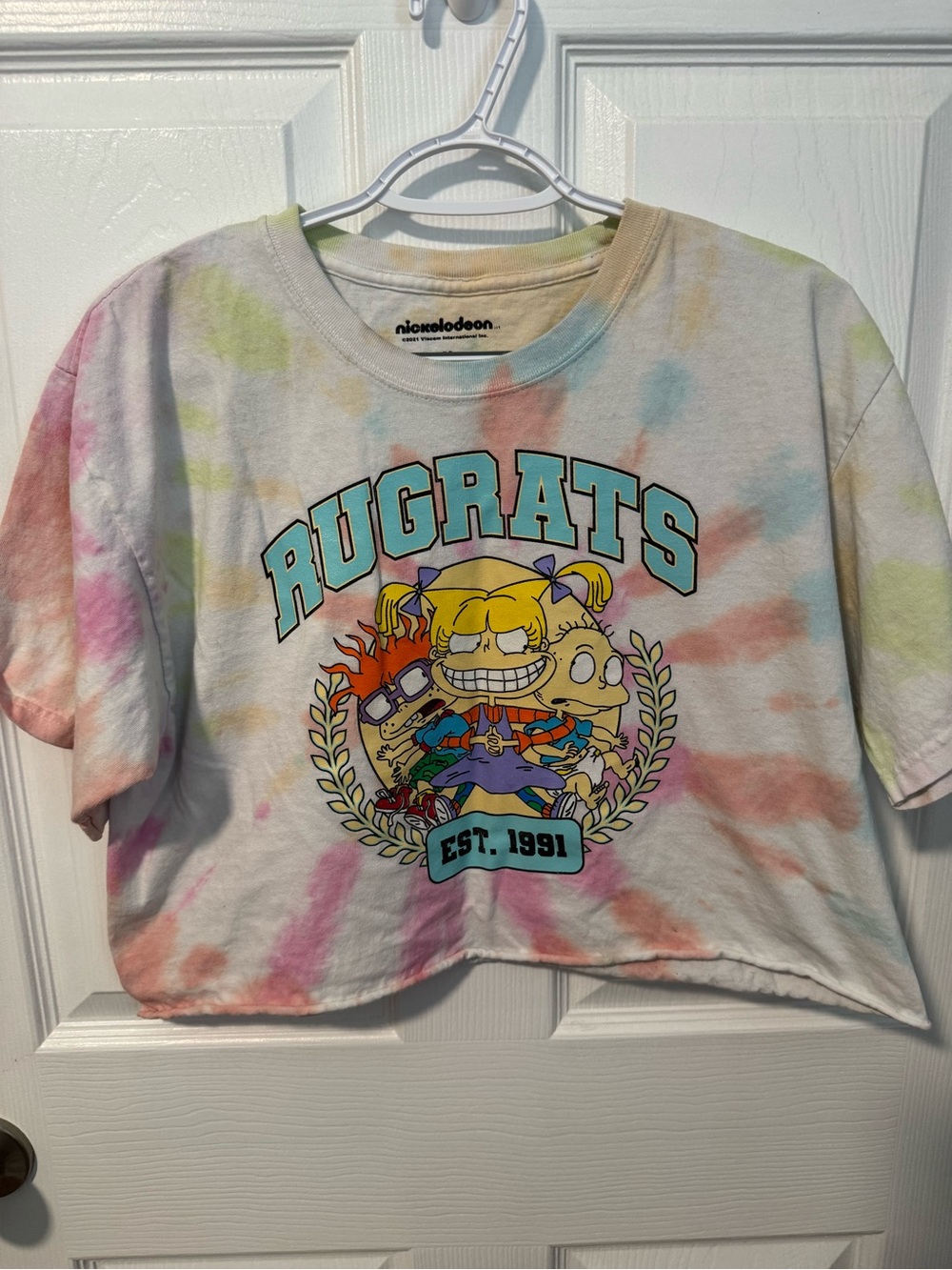 Nickelodeon Rugrats Tie-Dye Crop Tee - White with Multicolor Accents